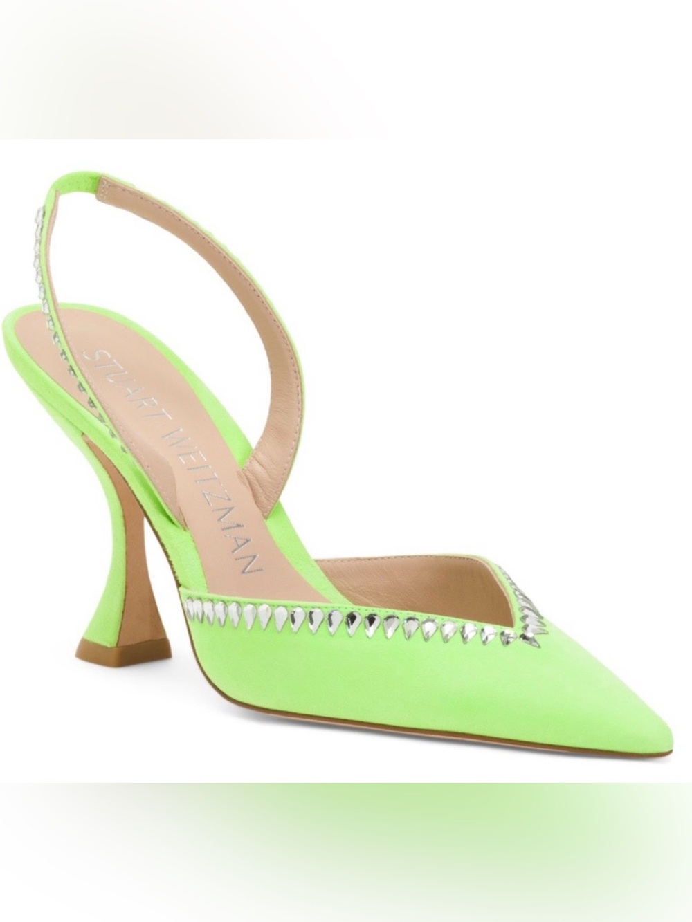 Stuart Weitzman Embellished Crystal Lime Slingback Xcurve Heel Pointed Pump